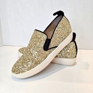 Shelly London Henry Glitter Sneakers Women's Size 8.5 Gold Slip On Casual